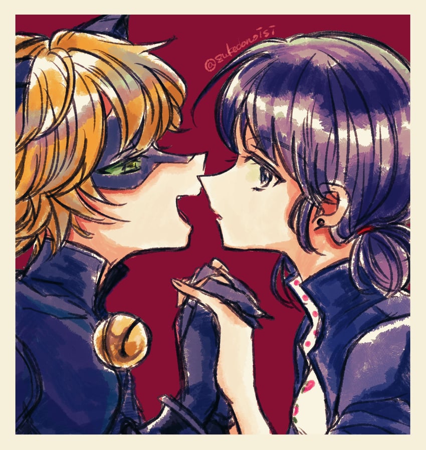 marinette dupain-cheng, adrien agreste, and chat noir (miraculous ladybug) drawn by amasoooooo