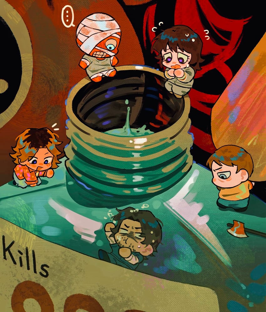 anya, curly, jimmy, daisuke, and swansea (mouthwashing) drawn by a-kai202