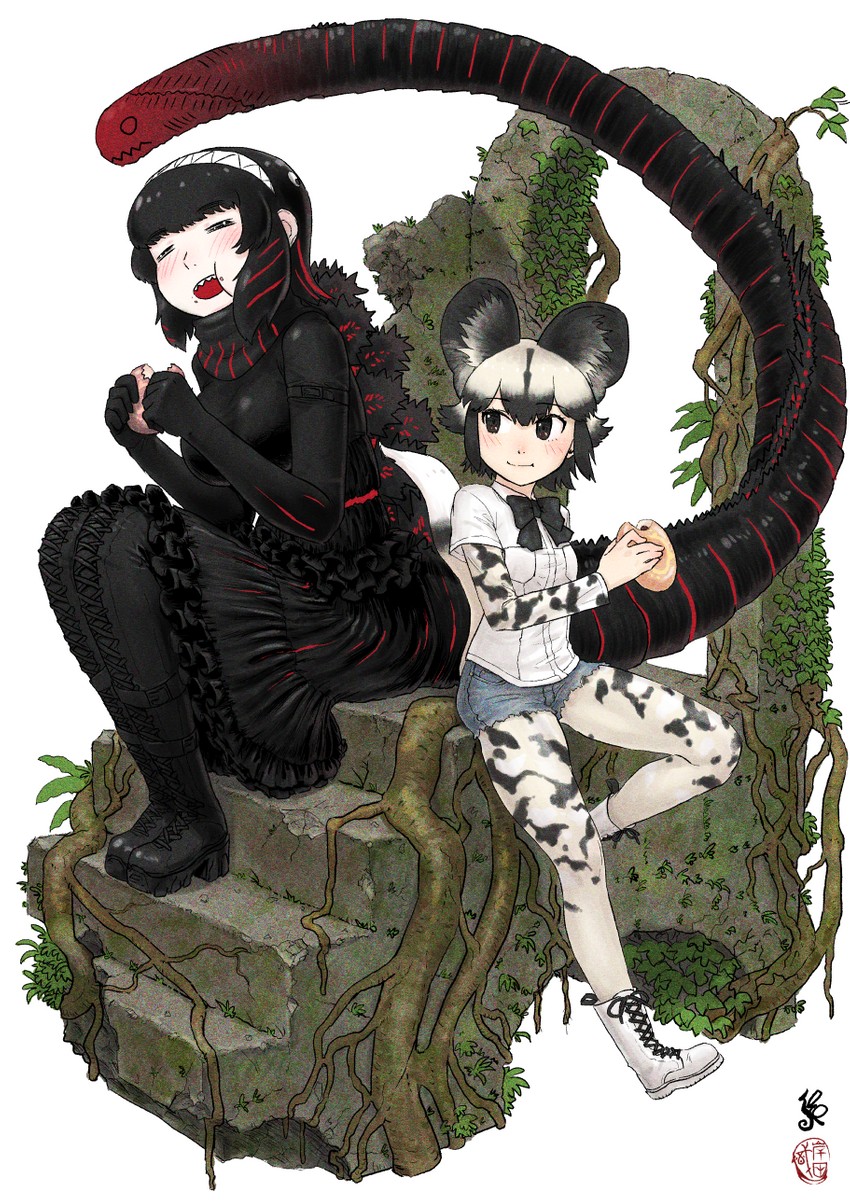 godzilla and african wild dog (kemono friends and 2 more) drawn by kishida_shiki