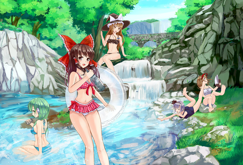 hakurei reimu, kirisame marisa, kochiya sanae, konpaku youmu, and alice margatroid (touhou) drawn by muireko