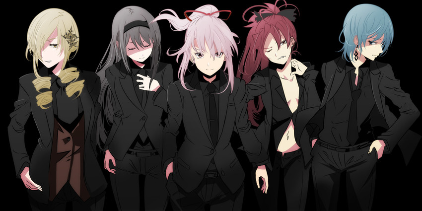 akemi homura, kaname madoka, miki sayaka, sakura kyoko, and tomoe mami (mahou shoujo madoka magica) drawn by okuba
