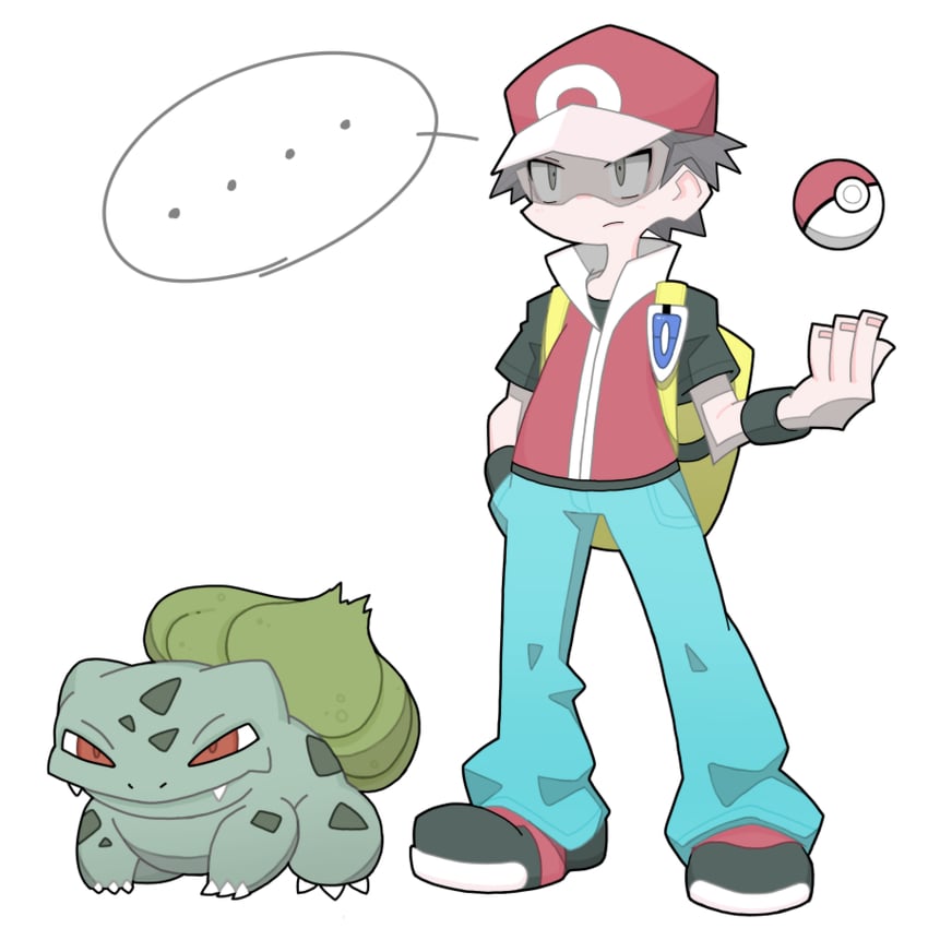 red and bulbasaur (pokemon and 1 more) drawn by animenishikihebi