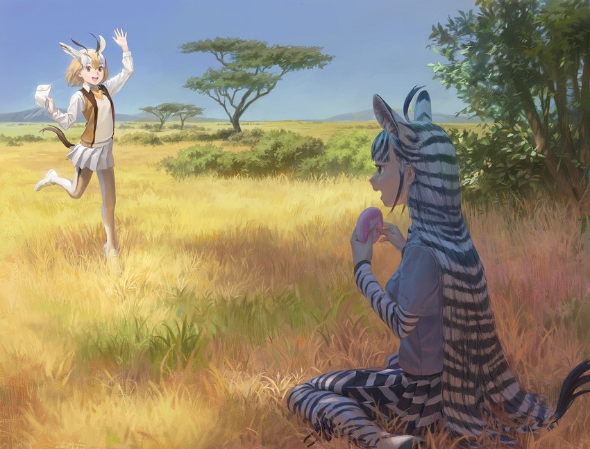 plains zebra and thomson's gazelle (kemono friends) drawn by tunapon01