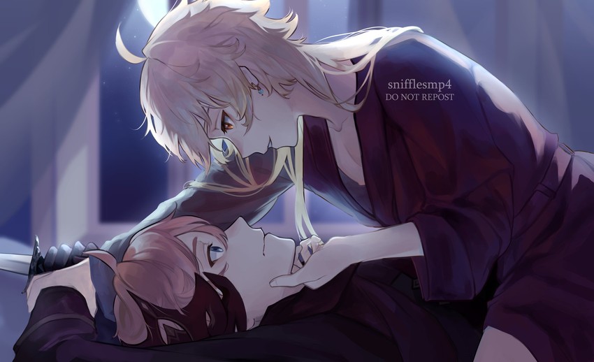 aether and tartaglia (genshin impact) drawn by snifflesmp4