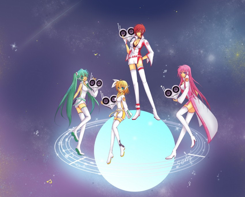 hatsune miku, kagamine rin, megurine luka, and meiko (vocaloid) drawn by kagio_(b.b.cat_alice)