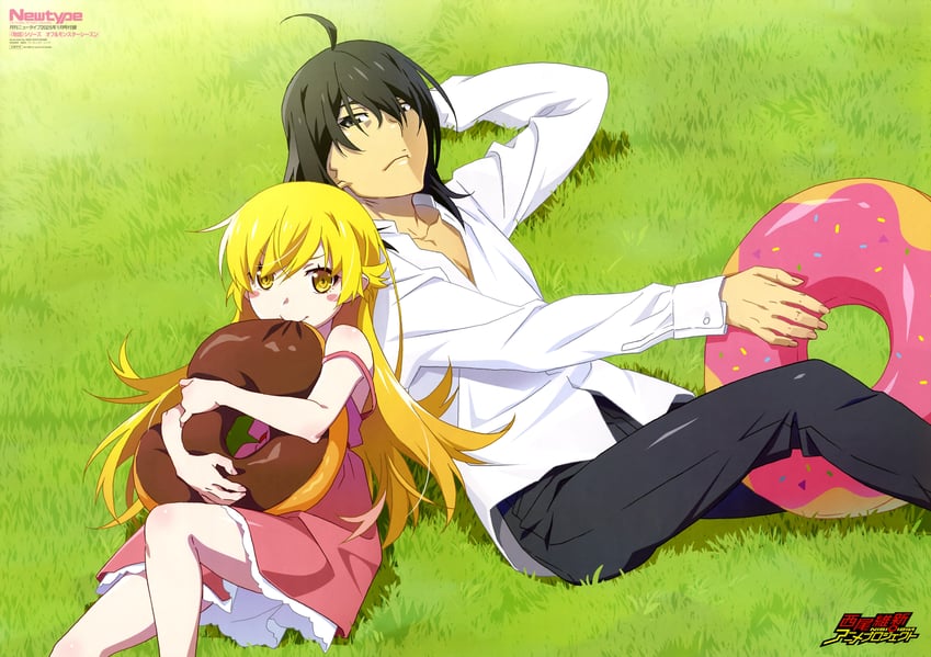 oshino shinobu and araragi koyomi (monogatari and 1 more) drawn by watanabe_akio