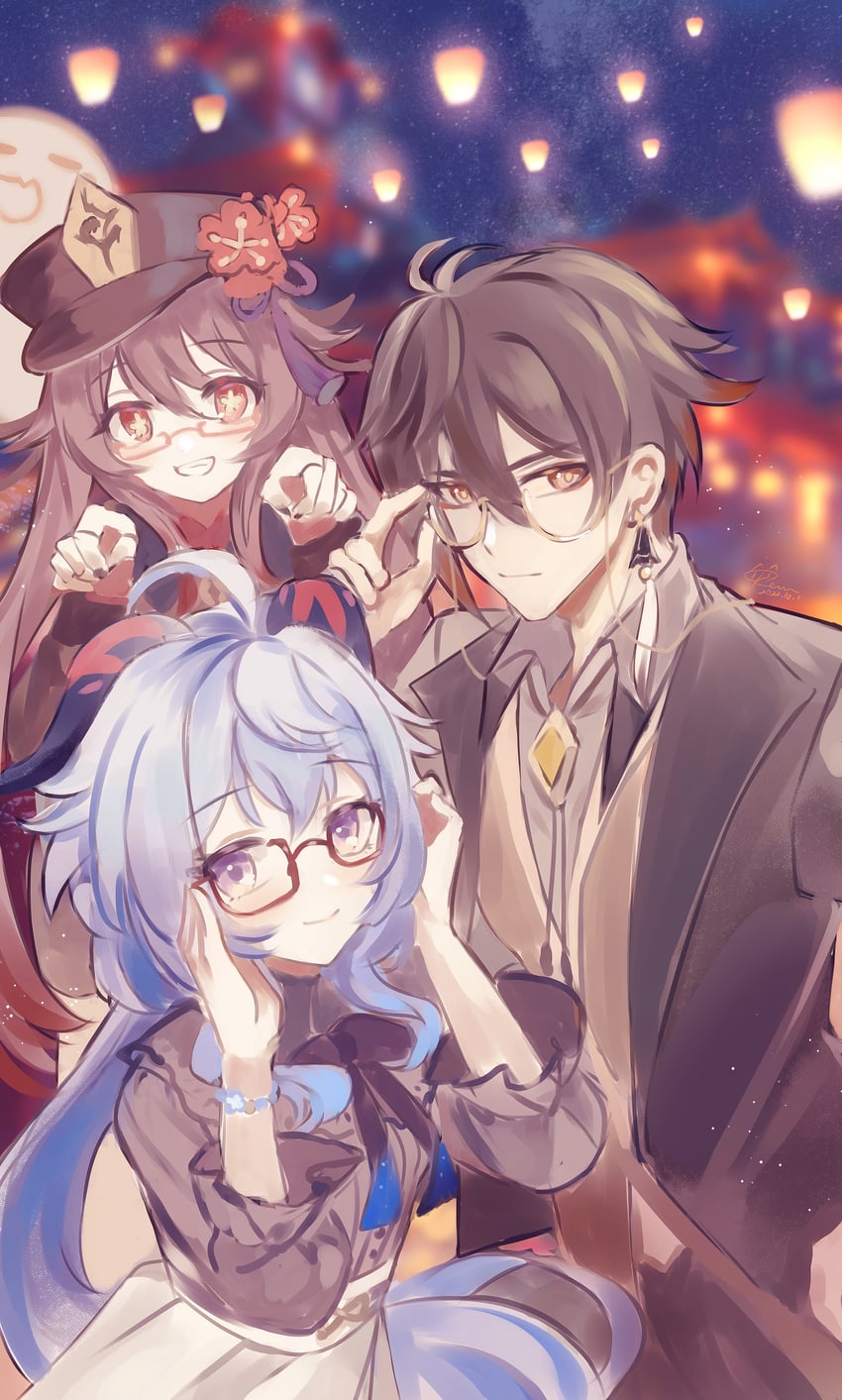 hu tao, zhongli, and ganyu (genshin impact) drawn by kevn