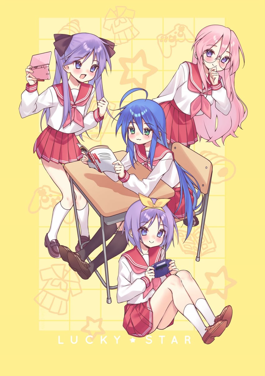 suzumiya haruhi, hiiragi kagami, izumi konata, hiiragi tsukasa, and takara miyuki (suzumiya haruhi no yuuutsu and 1 more) drawn by watashishi