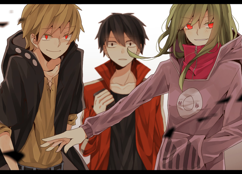 kisaragi shintarou, kido tsubomi, and kano shuuya (kagerou project) drawn by junjam
