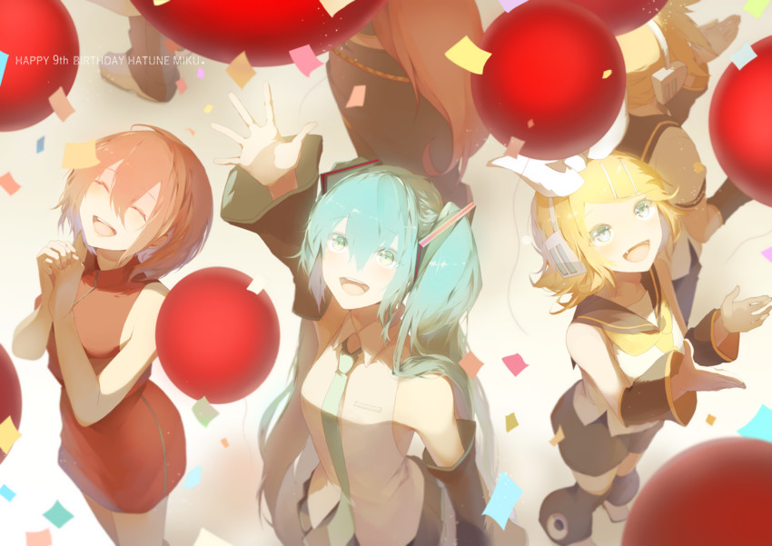 hatsune miku, kagamine rin, kagamine len, megurine luka, kaito, and 1 more (vocaloid) drawn by saihate_(d3)
