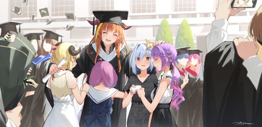 tokoyami towa, amane kanata, kiryu coco, tsunomaki watame, himemori luna, and 2 more (hololive and 1 more) drawn by tsukino_(nakajimaseiki)