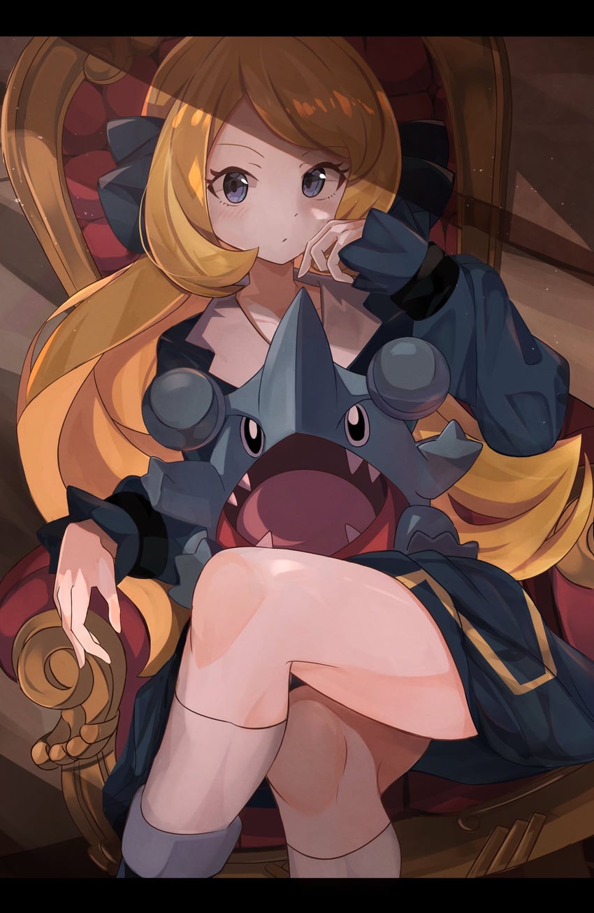 cynthia and gible (pokemon and 1 more) drawn by umiru