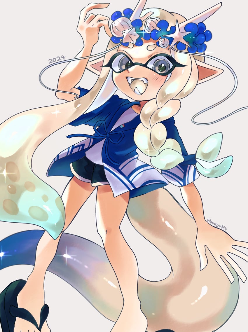 inkling player character and inkling girl (splatoon and 1 more) drawn by payayo884
