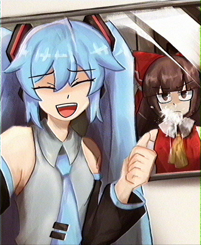 hatsune miku and hakurei reimu (touhou and 2 more) drawn by lad_der