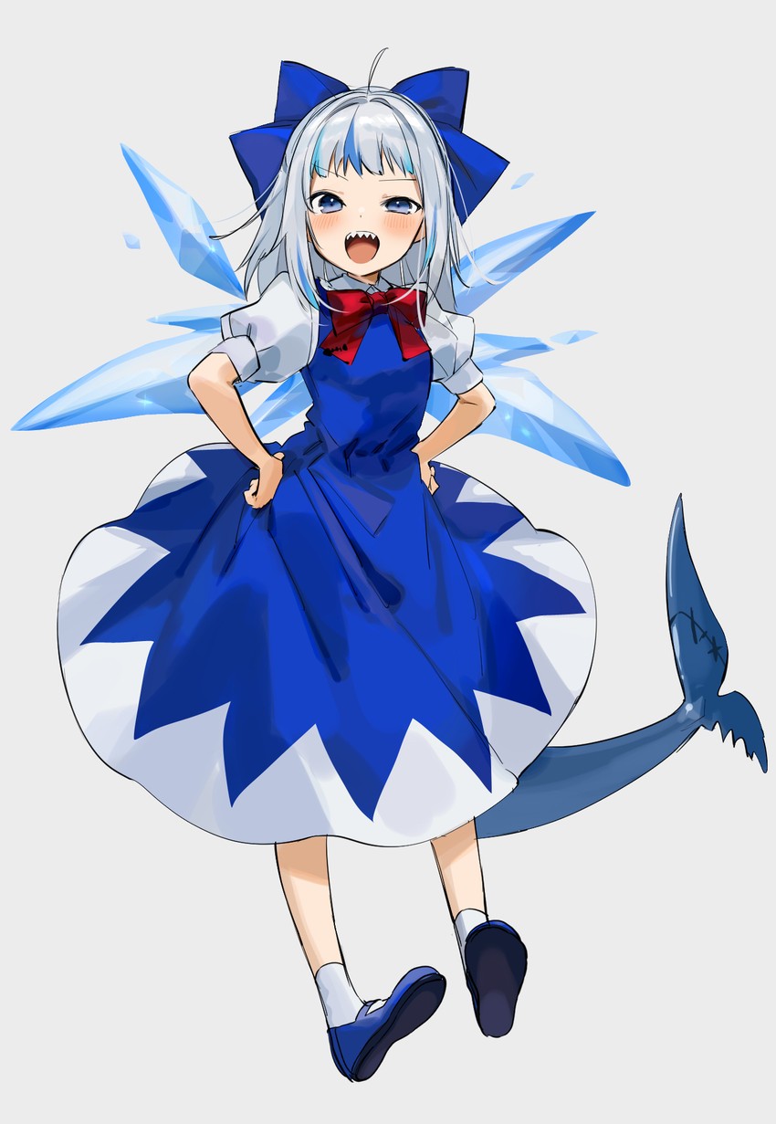 cirno and gawr gura (touhou and 2 more) drawn by gotoh_(nekocat)