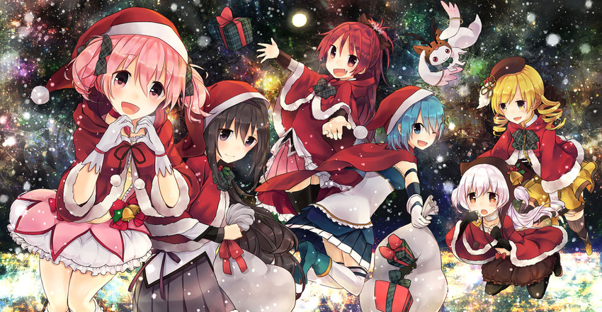 akemi homura, kaname madoka, miki sayaka, sakura kyoko, tomoe mami, and 2 more (mahou shoujo madoka magica and 1 more) drawn by aisawa_natsu
