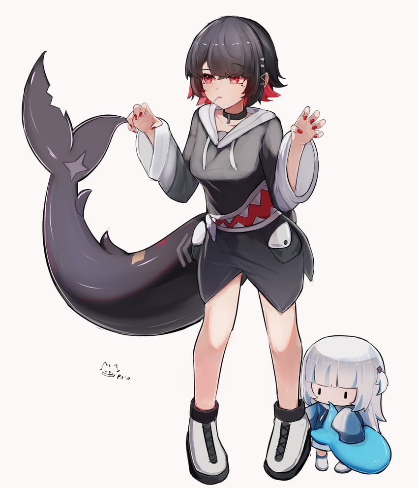gawr gura, ellen joe, and smol gura (hololive and 2 more) drawn by psypolo_d