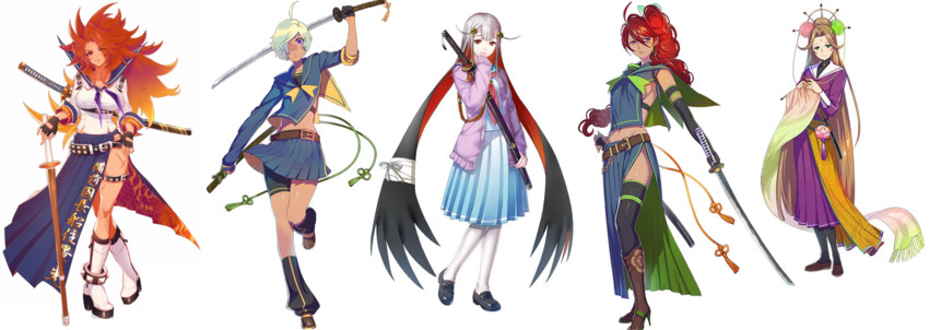 tsurumaru kunie, kagemitsu ryuuko, samoji miyoshi, samoji koyuki, and kanbe taima (shinken!!)
