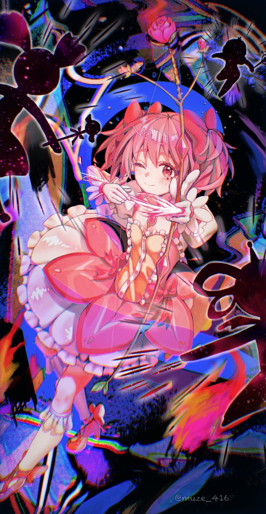 kaname madoka and walpurgisnacht's familiars (mahou shoujo madoka magica) drawn by muze-8