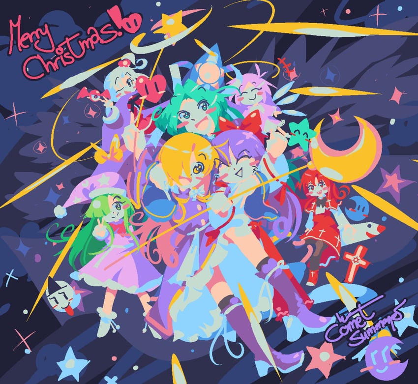 hakurei reimu, kirisame marisa, kazami yuuka, shinki, mima, and 5 more (touhou) drawn by comet_summoner98