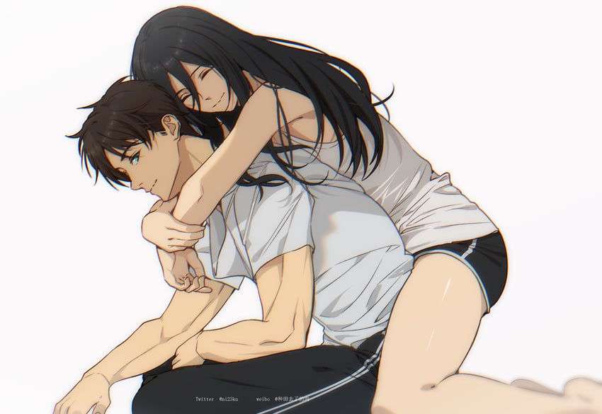 mikasa ackerman and eren yeager (shingeki no kyojin) drawn by niku_(ni23ku)