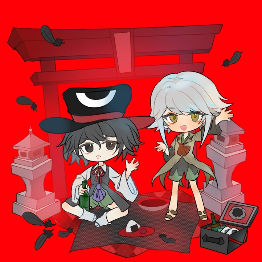 enraku tsubakura and houlen yabusame (len'en) drawn by lufeifei