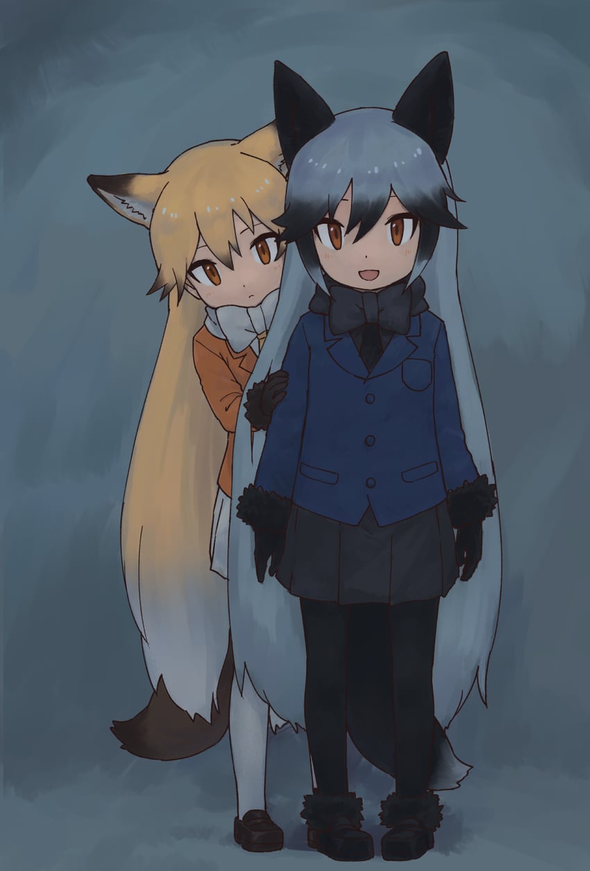 silver fox and ezo red fox (kemono friends) drawn by rumenia_(ao2is)