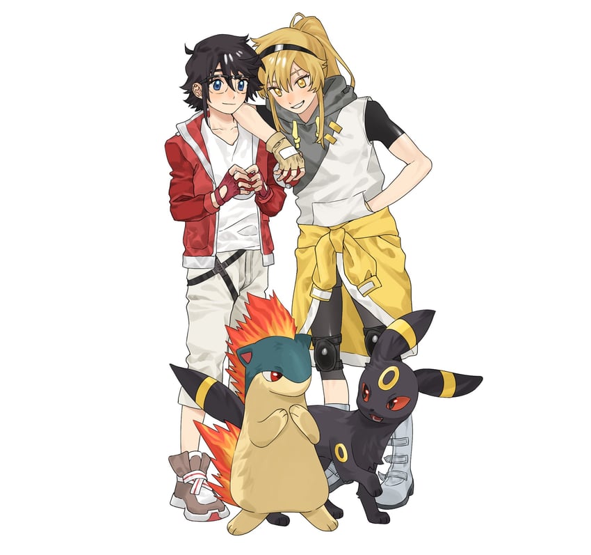 umbreon, quilava, momijiyama teru, and koishikawa iko (pokemon and 1 more) drawn by jiguang_haibao