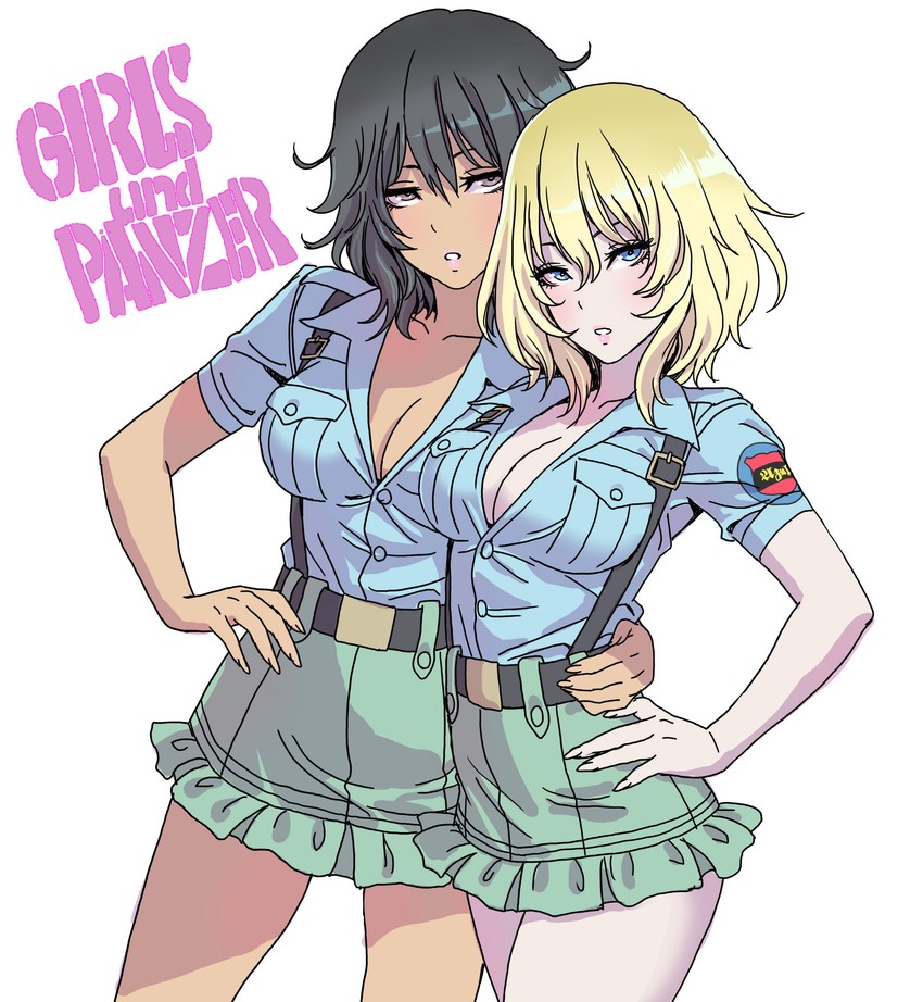 andou and oshida (girls und panzer) drawn by yamashita_shun'ya