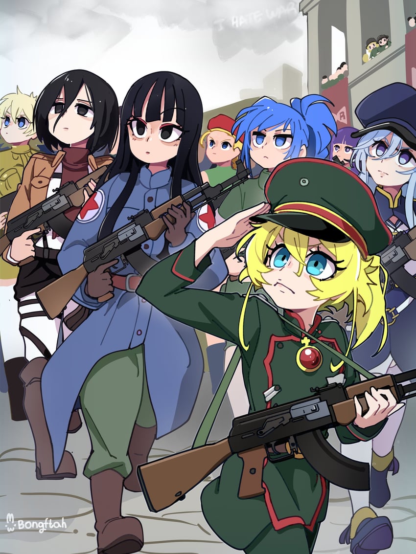 fern, cammy white, mikasa ackerman, leona heidern, chito, and 5 more (street fighter and 8 more) drawn by bongfill