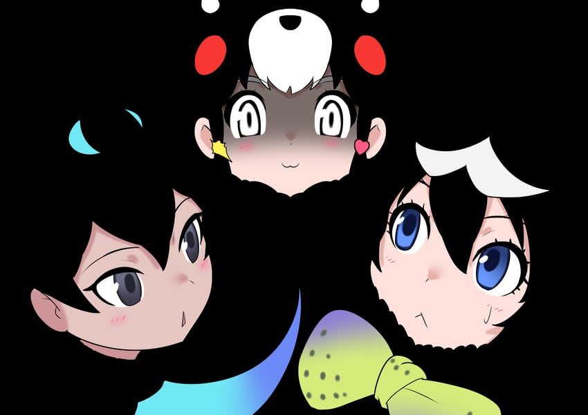 superb bird-of-paradise, western parotia, and chibi kumamon (kemono friends and 1 more) drawn by kawanami_eito