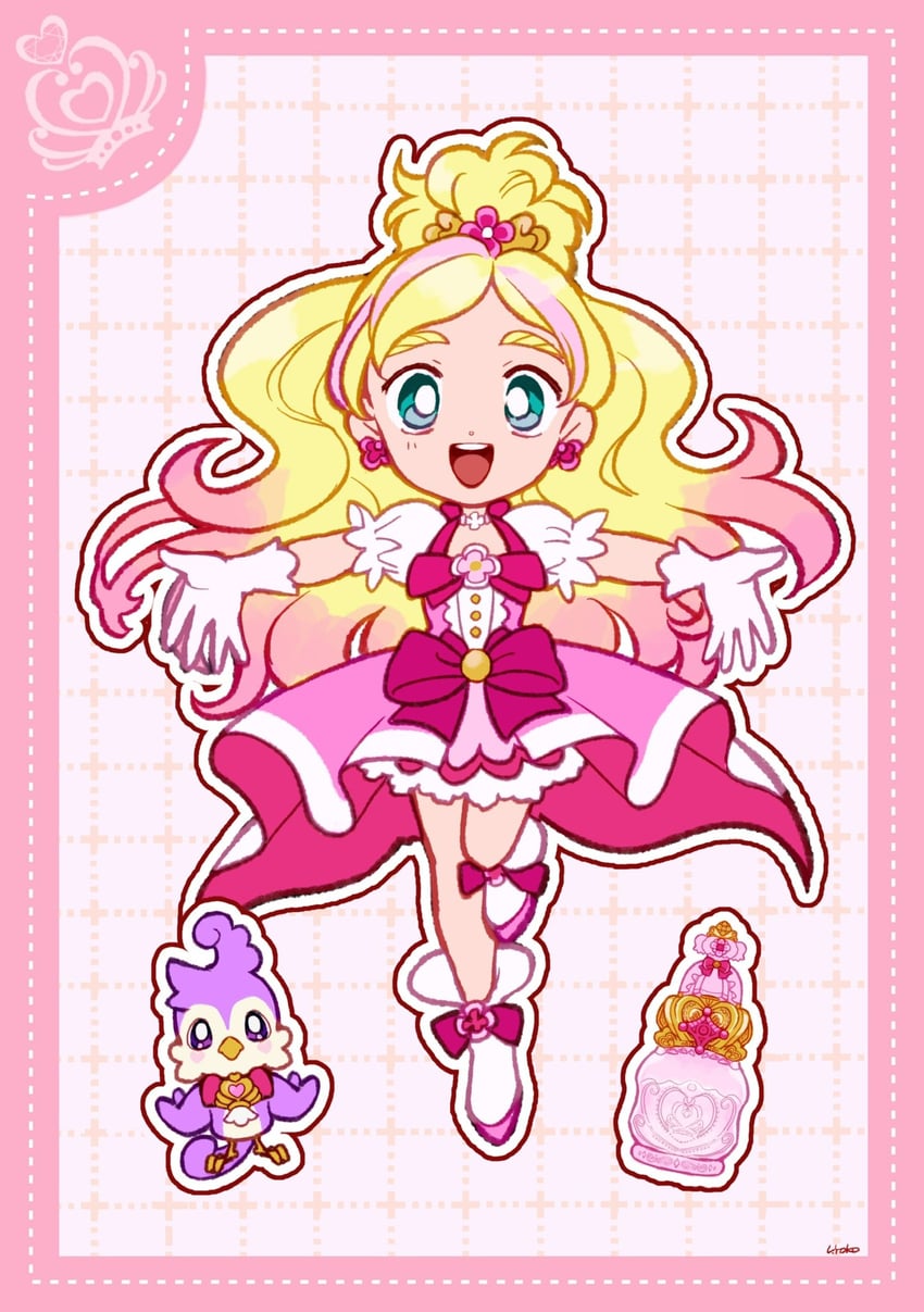 haruno haruka, cure flora, and aroma (precure and 1 more) drawn by uwded_207