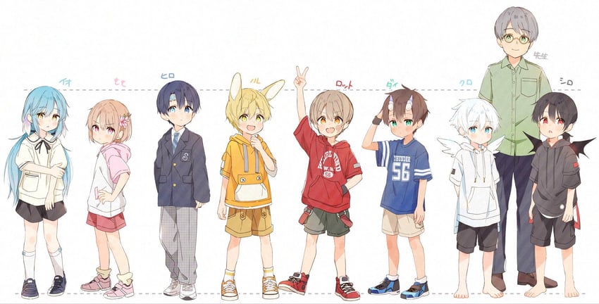 rotto, dai, shiro, kuro, momo, and 4 more (original) drawn by far_tarooo