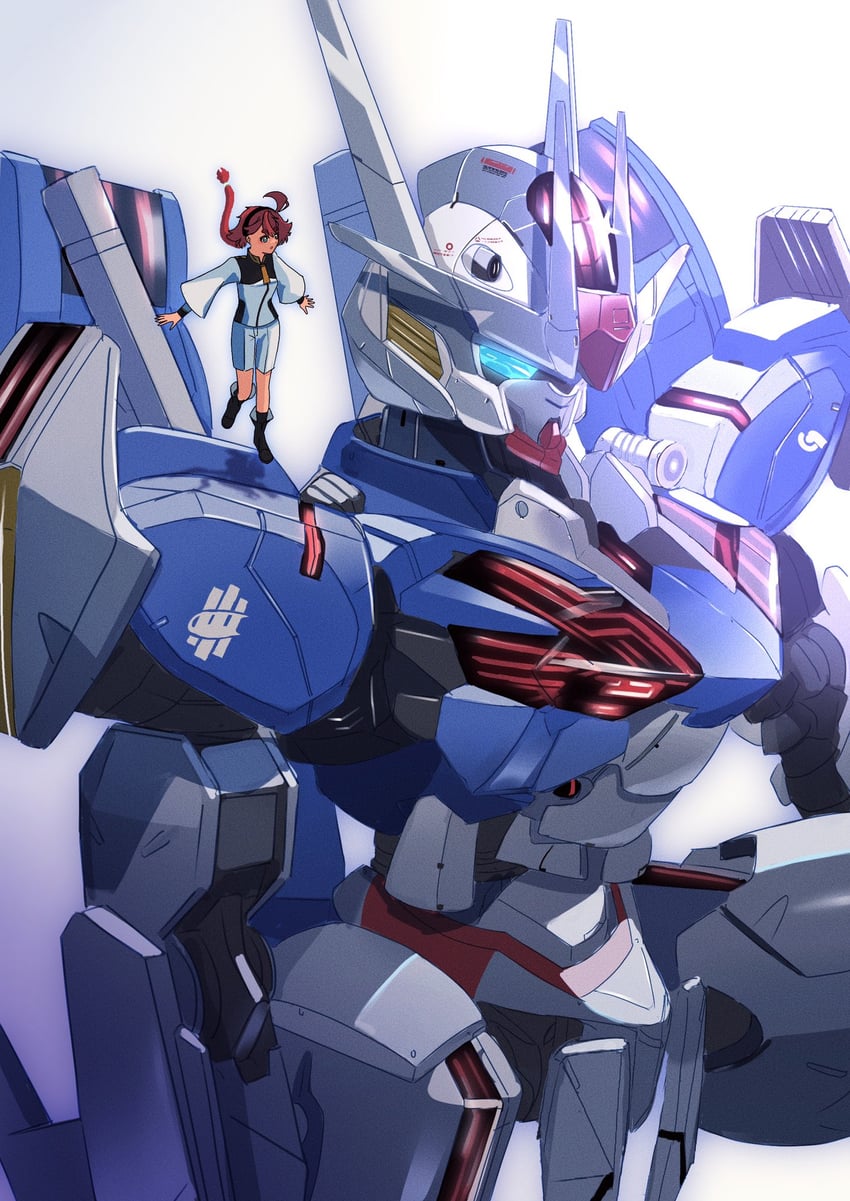 suletta mercury and gundam aerial rebuild (gundam and 1 more) drawn by momokaz