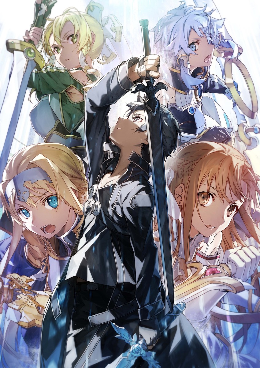 asuna, kirito, sinon, leafa, and alice zuberg (sword art online and 2 more) drawn by bunbun