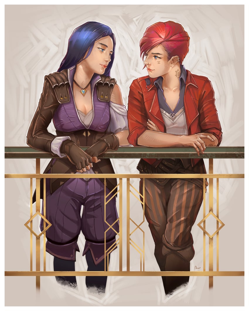 vi, caitlyn, arcane vi, and arcane caitlyn (league of legends and 1 more) drawn by melvin_lam