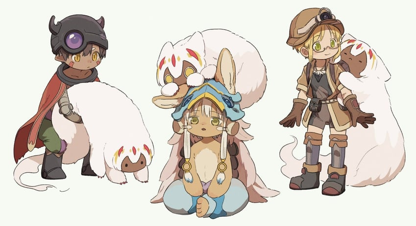 nanachi, reg, faputa, and riko (made in abyss) drawn by poro_(pororo_011_9)