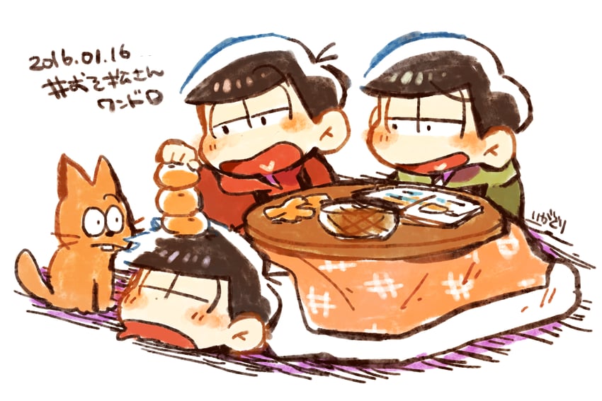 matsuno osomatsu, matsuno ichimatsu, matsuno choromatsu, and esper nyanko (osomatsu and 1 more) drawn by kuri_(shibimame)