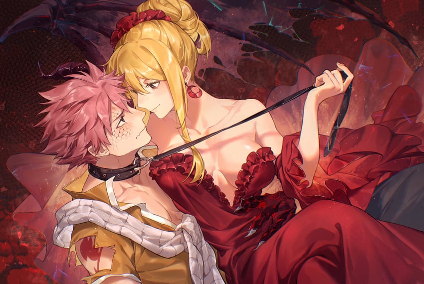 lucy heartfilia and natsu dragneel (fairy tail) drawn by xuchuan
