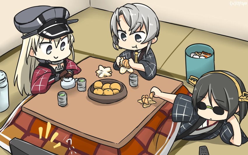 bismarck, kirishima, and nowaki (kantai collection) drawn by hamu_koutarou