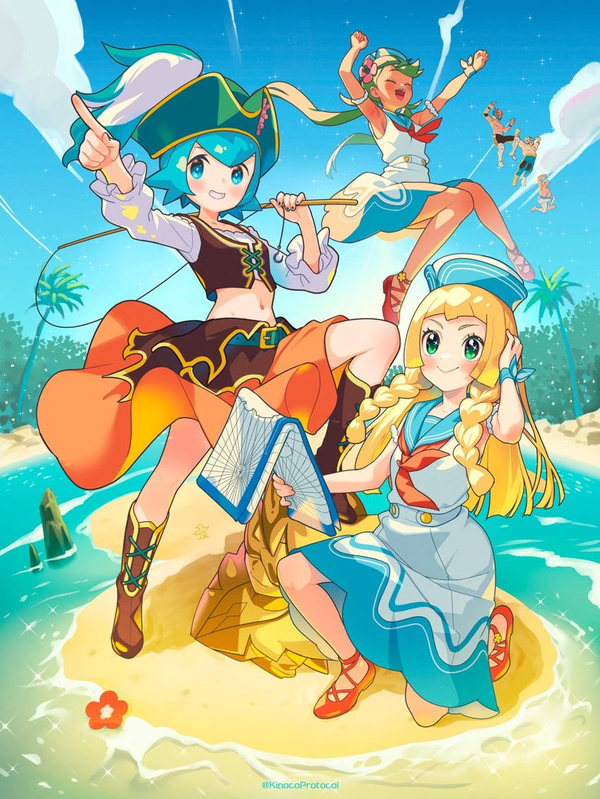 lillie, lana, mallow, acerola, gardenia, and 4 more (pokemon and 3 more) drawn by kinocopro