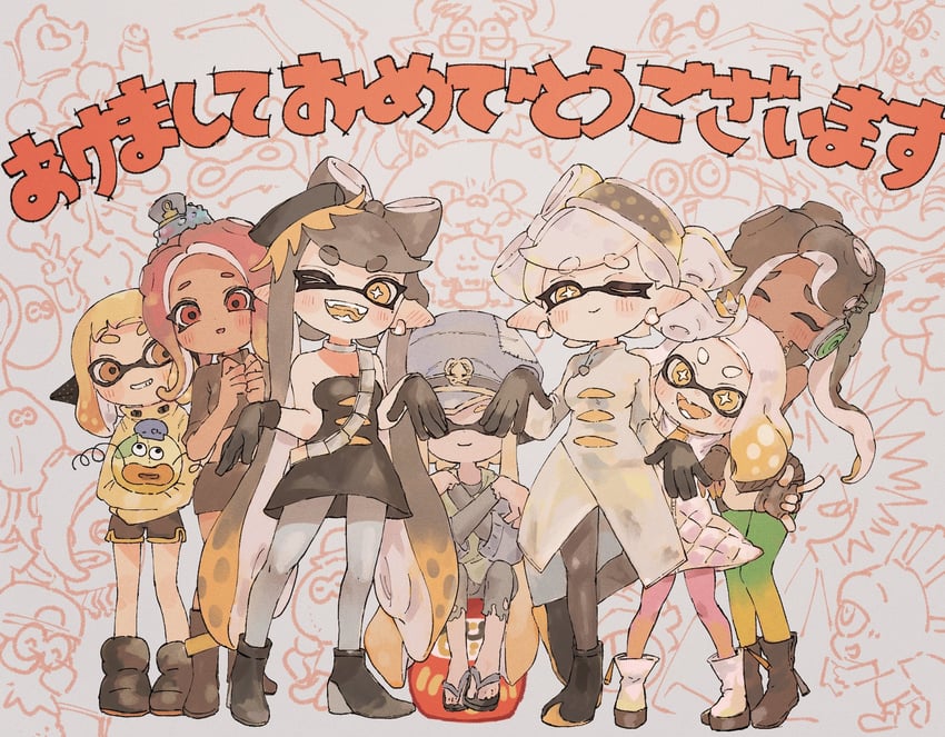 inkling player character, inkling girl, octoling player character, octoling girl, agent 8, and 25 more (splatoon and 3 more) drawn by plum0o0