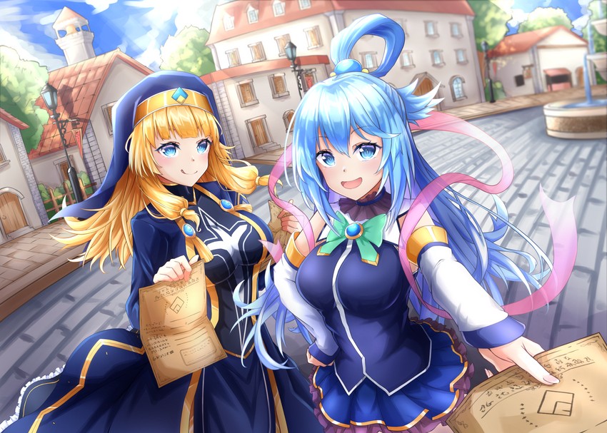 aqua and cecily (kono subarashii sekai ni shukufuku wo!) drawn by yang1413