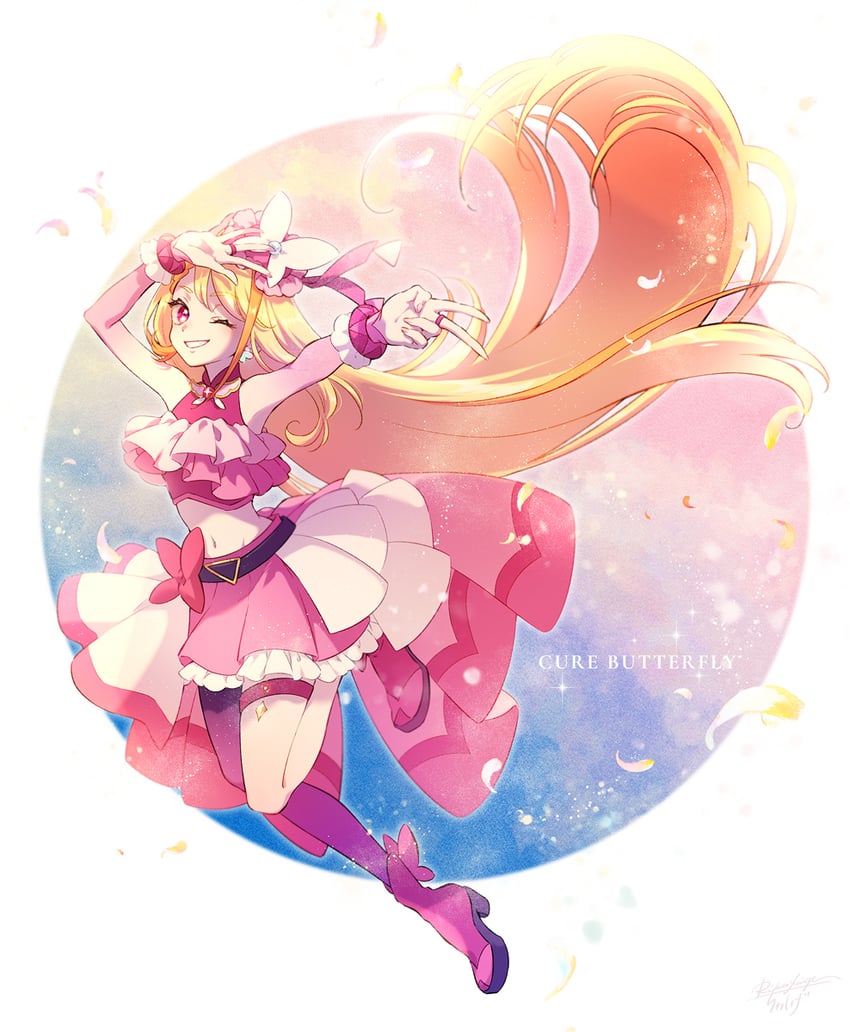 hijiri ageha and cure butterfly (precure and 1 more) drawn by lanzhu