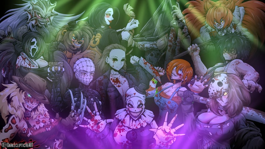 pyramid head, jason voorhees, freddy fazbear, ghostface, pennywise, and 8 more (silent hill and 16 more) drawn by darkeclipticheart