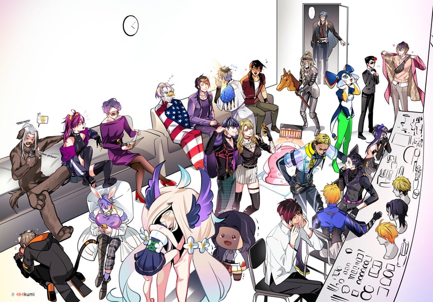 enna alouette, petra gurin, ike eveland, vox akuma, rosemi lovelock, and 20 more (nijisanji and 2 more) drawn by 404kumi