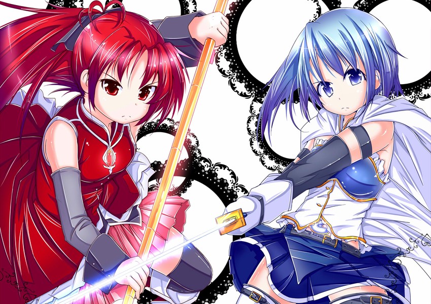miki sayaka and sakura kyoko (mahou shoujo madoka magica) drawn by mad_(hazukiken)