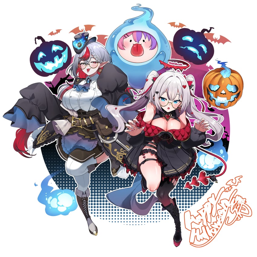 nochinoyo fuyu, uchoten vivi, and bochi mumumu (indie virtual youtuber and 1 more) drawn by sui_hi_sf