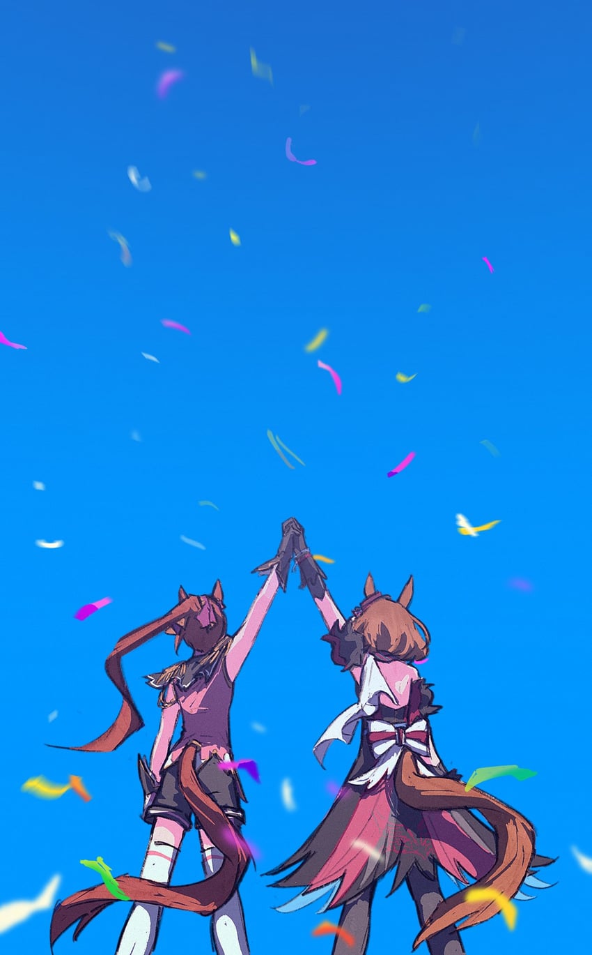 sakura bakushin o and north flight (umamusume) drawn by pipi_(pierce_cn)