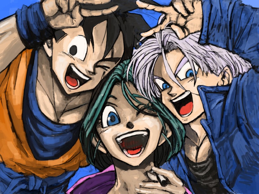 son goku, bulma, and trunks (dragon ball and 1 more) drawn by mati